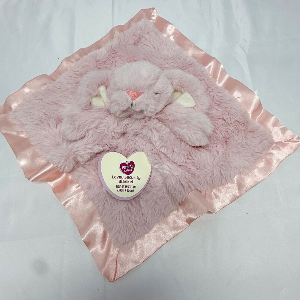 Parents Choice Pink Bunny Lovey Security Blanket Plush Satin Trim New